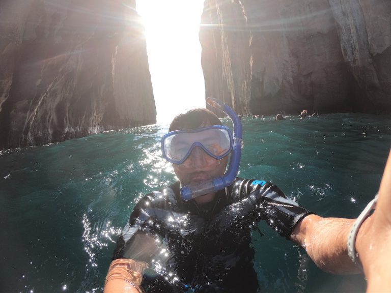 Oleg in snorkeling gear at Kicker Rock