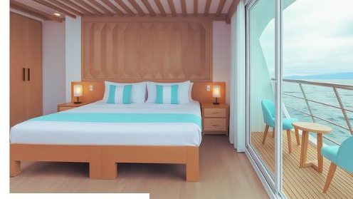 A cabin with a sea view on the Endemic, a 16-guest catamaran