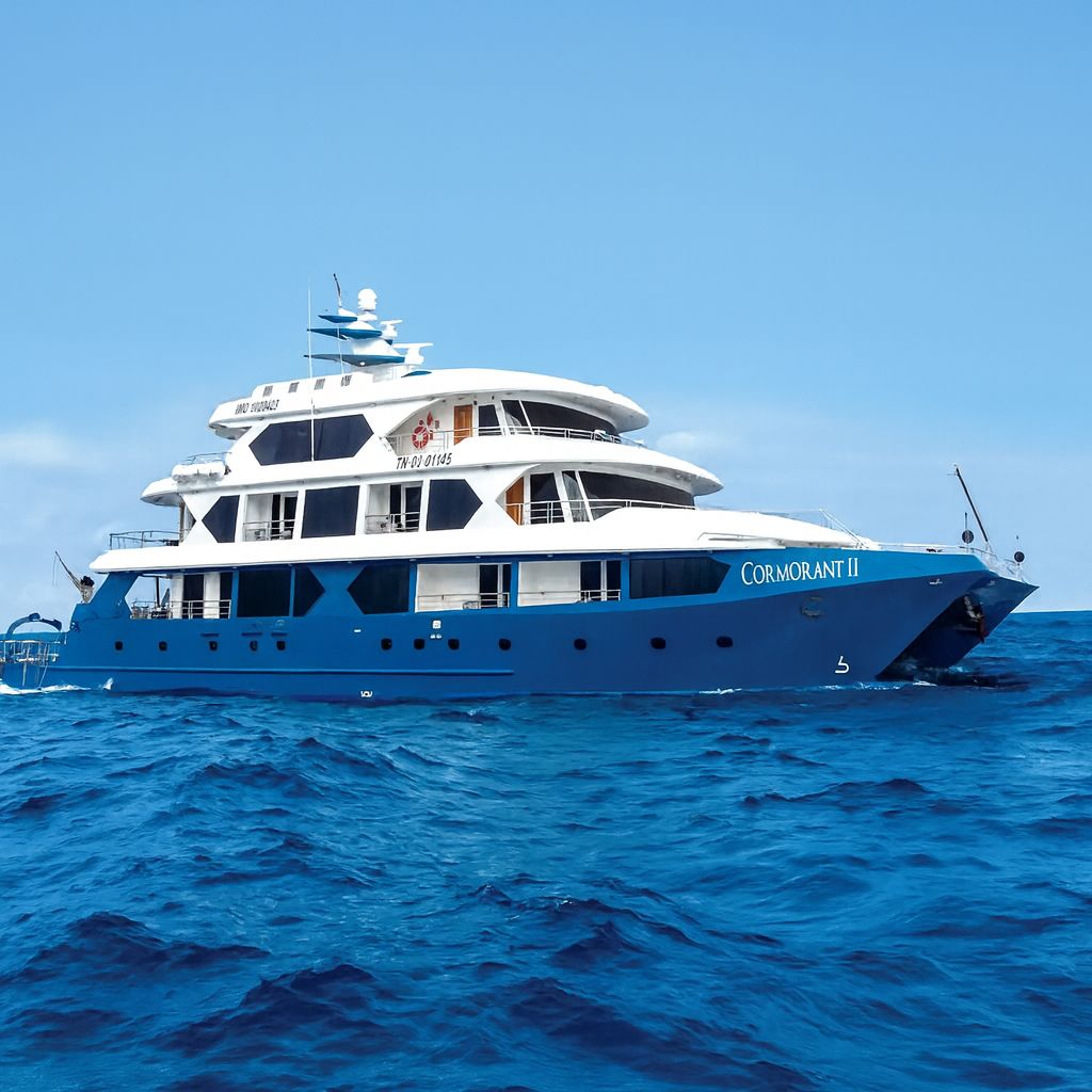 Modern Cormorant II expedition vessel photographed during a July Galapagos cruise with Cruises to Galapagos Islands