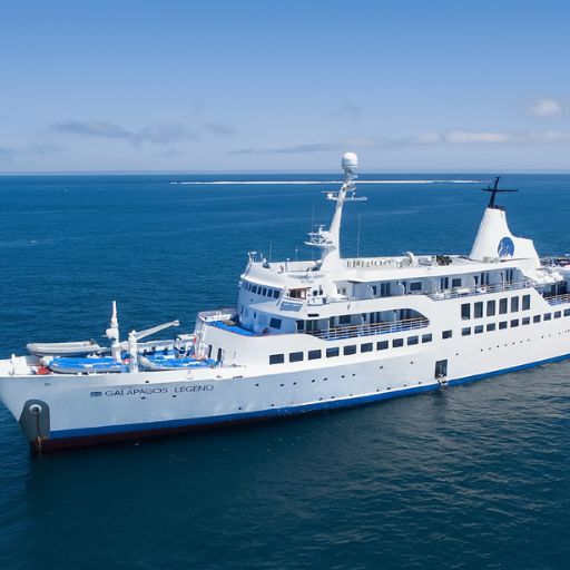 Galapagos Legend cruise ship at sea during a November wildlife expedition with Cruises to Galapagos Islands