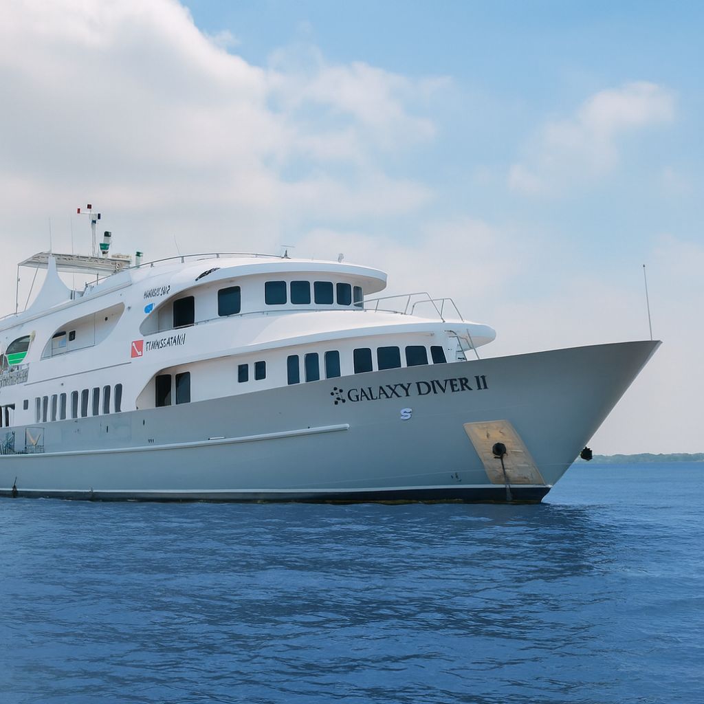 Galaxy Diver II expedition yacht cruising between Galapagos Islands during a June wildlife tour with Cruises to Galapagos Islands