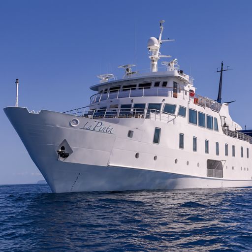 Luxury La Pinta cruise yacht on the water during a November Galapagos Islands expedition with Cruises to Galapagos Islands