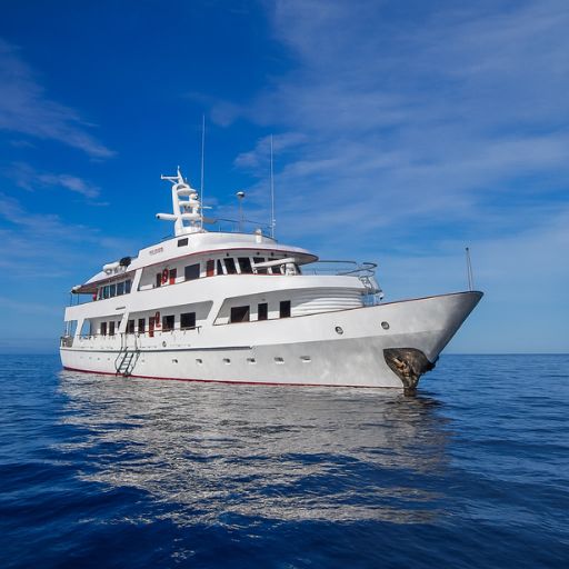 Passion Galapagos cruise yacht sailing on calm ocean waters during a December tour with Cruises to Galapagos Islands